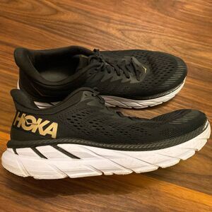 Hoka One One Clifton 7 Womens Size 10 Black White Gold